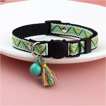 Colorful Cat Collar with Tassels & Bells