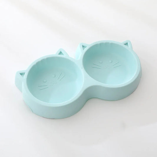 Cartoon Cat Face Double Pet Bowl